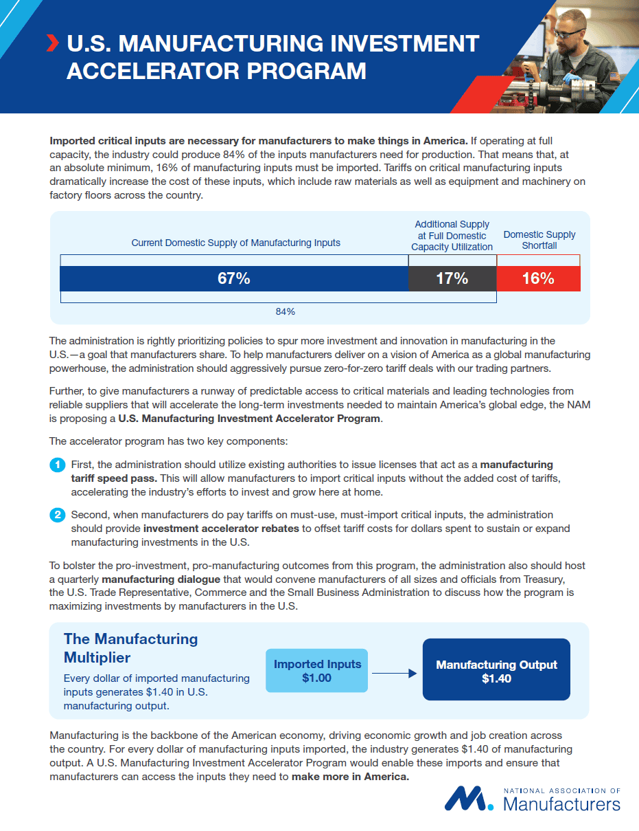 Manufacturing Investment Accelerator Program policy proposal cover